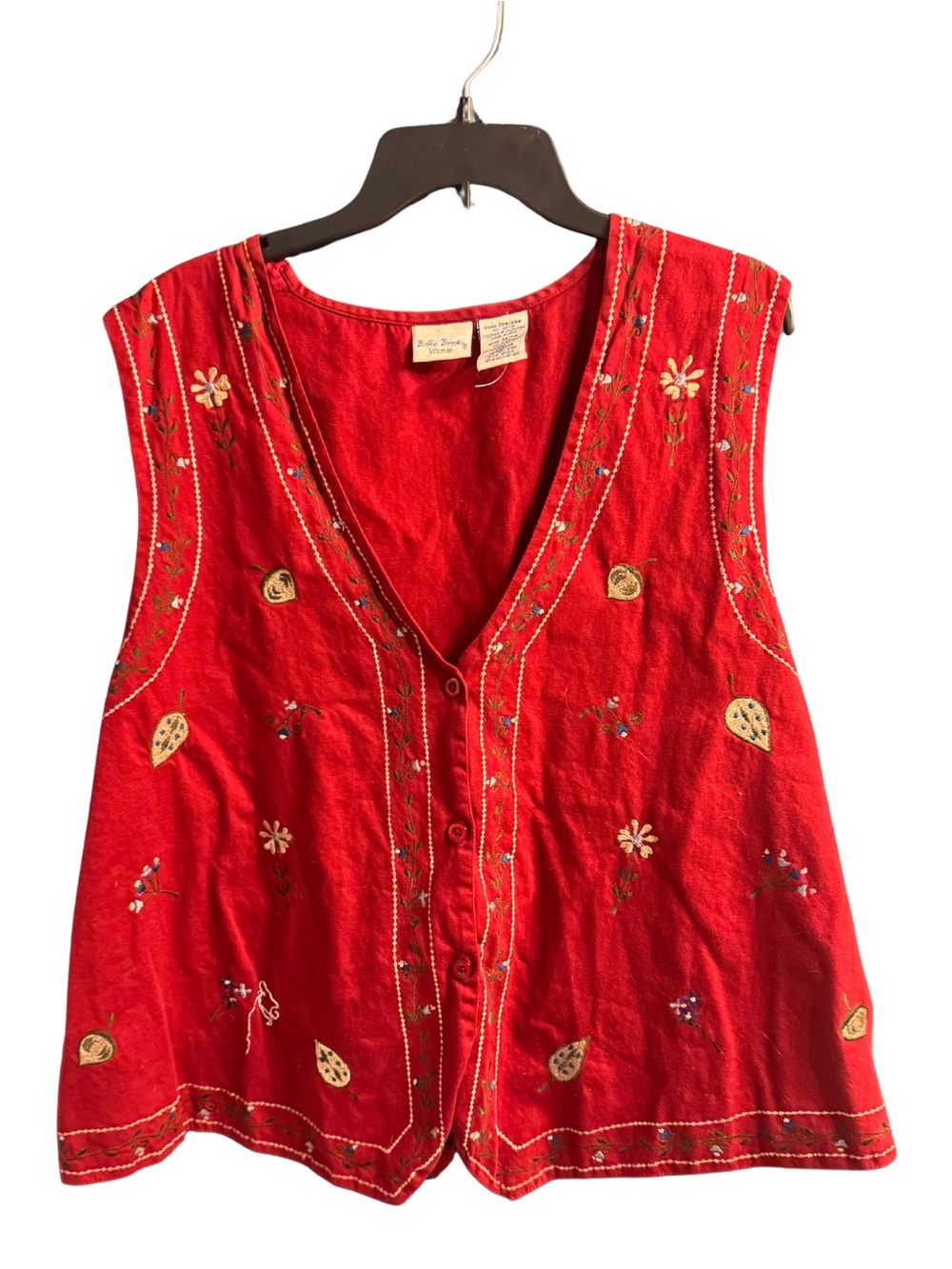 Vintage plus size Bobbie Brooks Red Embroidered Button-Front Tank